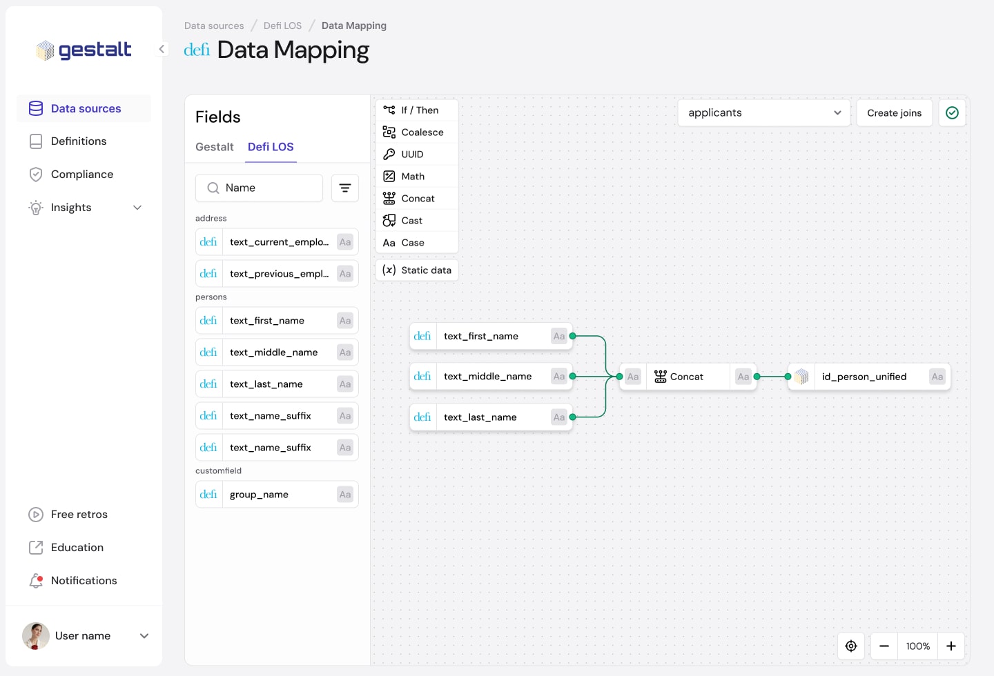 smart mapper example shown in the Gestalt UI